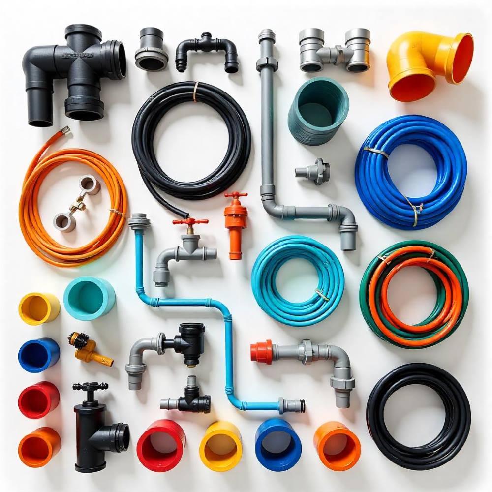 Electrical cables, water pipes, and PVC fittings